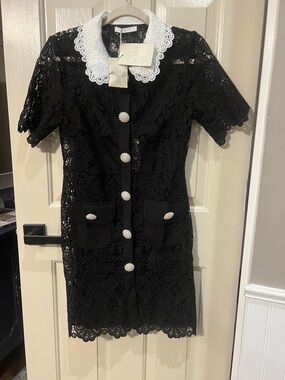 Mulla crochet Black Mini Dress with White Collar